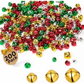 Sooez Jingle Bells for Crafts, 200PCS Colorful Small Bells with Crisp Sound, Mixed Size Christmas Bells Bulk - 0.4/0.5/0.6 inch, Craft Bells for Christmas Decorations Mini Bells for DIY Project