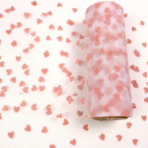 Flocking Heart Red Tulle Rolls 6 inch x 10 Yards (30 feet) Shimmer for Table Runner Chair Sash Bow Pet Tutu Skirt Sewing Crafting Fabric Wedding Unicorn Party Birthday Gift Ribbon (Red)