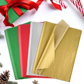 100 Pcs Christmas Tissue Paper for Gift Bags, PLULON Red Green Golden Silver Christmas Gift Wrapping Tissue Paper Bulk for DIY Crafts Decor Christmas Holiday Party Wrapping Accessory 14 x 20 Inches