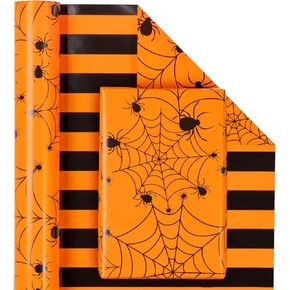 WRAPAHOLIC Halloween Reversible Wrapping Paper Roll - Mini Roll - 17 Inch X 33 Feet - Spider Design, Perfect for Halloween Decorations, Holiday, Party