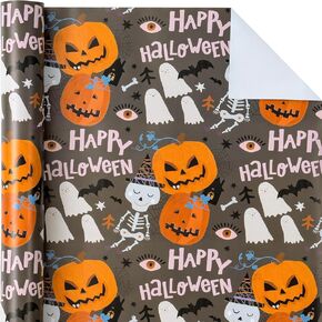 WRAPAHOLIC Halloween Reversible Wrapping Paper Roll - Mini Roll - 17 Inch X 33 Feet - Spider Design, Perfect for Halloween Decorations, Holiday, Party
