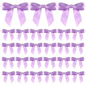 50pcs Twist Tie Bows, Gift Wrap Bows Pre Tied Ribbon Bows Premade Mini Wrap Bow for Wedding Party Bridal Shower Teachers Day Wrapping Treat Bag Present Craft Party Decorations(Pink)