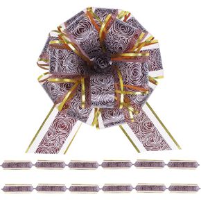 6 Pieces Rose Pull Bows 6 Inch Gift Wrapping Pull Bows with Ribbon for Christmas Presents Wedding Gift Wrapping Baskets (White)