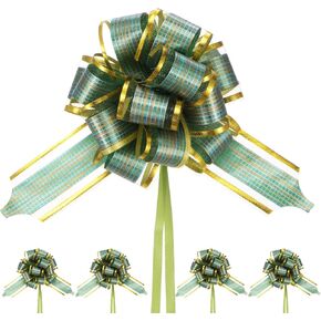 10-Pack Large Pull Bow, 6 Inch 15cm Plastic Tree Stripes Gold Edge Ribbon Pull Bows Ribbon Bows for Gift Wrapping/Wedding/Baskets Decorations, Satin Pull Bows [Black Gift Bow]