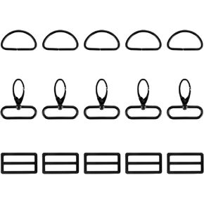 15 PCS Metal Swivel Snaps Hooks with D Rings and Tri-Glides Slide Buckles, Swivel Hook with D Rings Purse Hardware Adjustable Rectangular Buckle for Purses Keychain Lanyard Handbag, 1-1/2 Inch Black