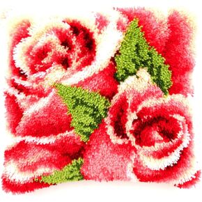 Vervaco Pink Roses Latch Hook Cushion, Multi-Colour