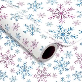 JarThenaAMCS Christmas Wrapping Paper - Mini Roll - 17 Inch x 32.8 Ft Blue Purple Snowflake Gift Wrap Paper Watercolor Art Paper for Winter Xmas DIY Crafts Supplies