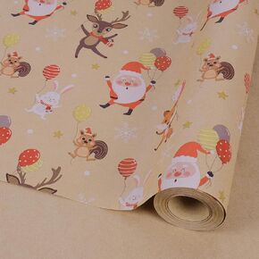 RayofSun Christmas Wrapping Paper Rolls, Mini Roll - 17 Inch x 32 Feet Santa Claus, Squirrels, Rabbits Design for Christmas, Holiday Party Gift Wrap