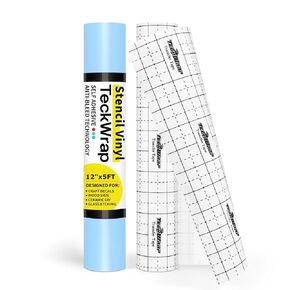 TECKWRAP Stencil Film Roll for Wood, Wall, Sticker - 12" x 15 FT/Roll Transparent Blue Adhesive Stencil Vinyl for Craft Cutters & Medium Tack Transfer Tape for Craft Decals,Signs, Windows, Stickers