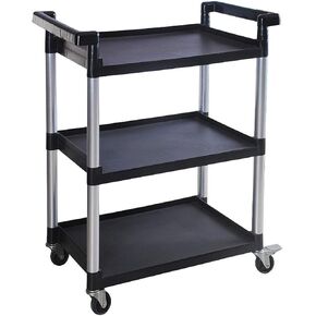 MaxWorks 50914 3-Shelf Utility Plastic Cart with Wheels-225 Lbs Maximum Capacity, Black