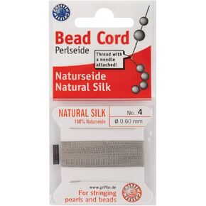 Griffin Silk Beading Cord & Needle, Size 4, Silver/Gray