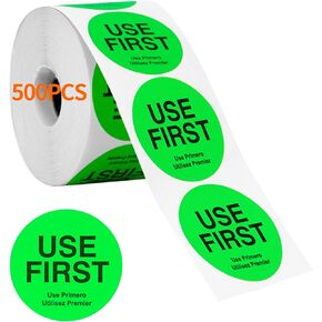 Use First Sticker with 2 Inch Circular Inventory Control Labels,Permanent Adhesive Restaurant Quality Food Labels for Use First (Fluorescent Green)