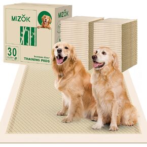 MIZOK Bamboo Dog Pads Odor Eliminating 36x36in XXXL Dog Training Pads, 11 Cups Super Absorbent Leak-Proof Dog Pee Pads with Adhesive Tabs, Disposable (30 Counts)