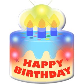 Light Up Happy Birthday Cake Lapel Pin | Blinking Body Light Safety Pin -2 Blue, 2 Red, 1 Yellow LEDs