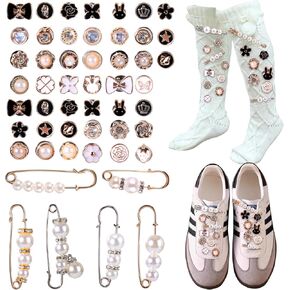 Charms for Socks Safety Pin,106pcs Socks Charms Pins,Gold Silver Pearl Brooch Pins Buttons Stylish Shoe Pins Bulk for Women Shoes Socks Clothes,Hats Decorating