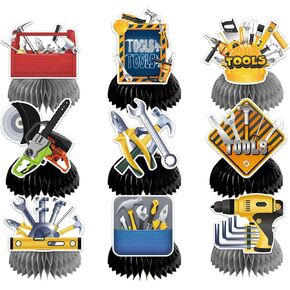 9 PCS Tools Honeycomb Centerpieces Tools Table Decorations Table Topper for Tools Party Decorations Birthday Party Supplies