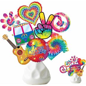 26pcs Tie Dye Party Centerpieces Sticks Tie Dye Table Toppers Decorations for Retro Hippie Theme Birthday Party Baby Shower Supplies