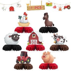 INNORU Farm Animals Table Honeycomb Centerpieces, Farm Baby Shower Party 3D Honeycomb Table Toppers Barn Birthday Party Table Decorations Farm Cute Animals Favor Photo Booth Props 7 PCS