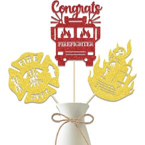 Congrats Firefighter Centerpiece Sticks, Congrats Future Fireman Grad Decorations, Fire Academy Graduation Party Decoration Supplies Red Gold 12 Pieces