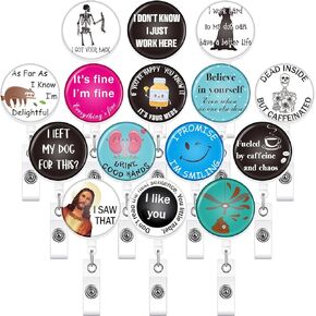 Geosar 16 Pieces Funny Nurse Badge Reel Retractable Bulk Nurse Name Tag Medical Badge Clip Holder for Women Men Office Teachers Students Graduation Gift(Stylish Style)