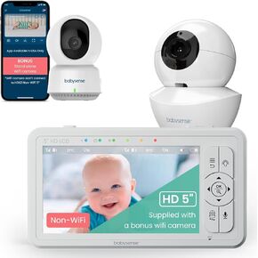 Babysense Bundle - Full HD 1080p WiFi Camera (App & SD Card Included) for Remote Monitoring and Separate Non-WiFi Local Baby Monitor with Camera and Dedicated 5" HD 720p Display for Home Monitoring