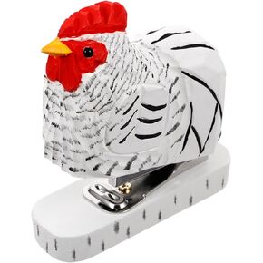 SEWACC Wooden Rooster Stapler Hand Carved Chicken Desktop Staplers Rooster Figures 3D Carving Animal Statue Sculpture Model for Tabletop Decor