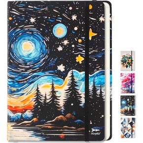 Harphia The Starry Night Ruled Line Notebook, A5 8.27x5.71, Hard Cover Notebook, Lined Journal with Strap, 100gr Paper Pages