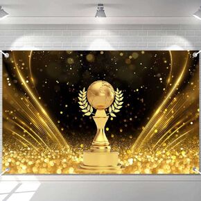 Ticuenicoa Golden Globe Awards Banner - 70.8x43.3 Inches Golden Champion Trophy Photography Background with Shiny Gold Glitter, Perfect for Awards Ceremonies and Photo Booth Props