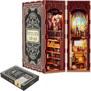 KAAYEE DIY Book Nook Kit, 3D Wooden Puzzle Miniature Booknook Bookend Bookshelf Decor with LED Light, Book Nook Kits for Adults Teen (Magic World)