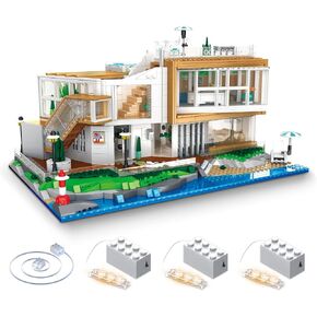 2228Pcs Seaside Villa Building Blocks Set for Kids Ages 8-12 - Street View House Collectible Model Kits - Building Toys with Lighted Glow for Creative Minds