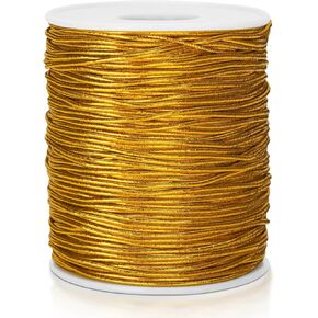 KINGLAKE Gold Elastic Cord Gold String,110 Yards×1MM Metallic Stretch Gold Cord Ribbon,Elastic String Cord for Bracelets,Gift Wrapping,Crafts,Ornaments Hanging,Jewelry Making,Decorations