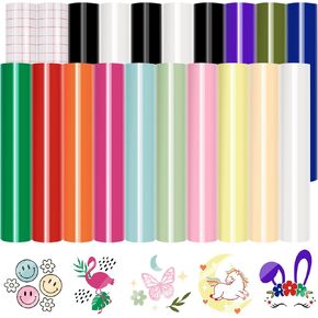 VINYL FROG Permanent Adhesive Vinyl Bundle 20 Sheets 12x12 inches Glossy Permanent Vinyl Pack Craft Vinyl with Tansfer Tape for Home Decorations, Sticker, DIY Mug, Car Decal