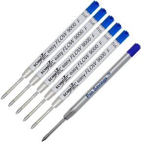 Pen Savings Combo Pack, 5 Schmidt Easy Flow 9000 Fine Point Pen Refills Compatible With Parker Ballpoint Pens, 1 Standard Ink Refill (Blue)