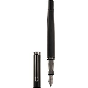 Minimalist Matte Black Fountain Pen, Silver Nib - Incl. Piston Converter and 6 Ink Cartridges