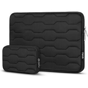 MOSISO 360 Protective Laptop Sleeve Compatible with MacBook Air 13 inch M3 M2 M1 2024-2018 / Pro 13 inch M2 M1 2024-2016, Symmetrical Line Quilted Puffy Shockproof Computer Bag with Small Case, Black