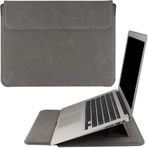 13.3 Inch Laptop Sleeve Case PU Leather Case Compatible with MacBook Air M1 M2 2022-2018 / MacBook Pro 13 M2 2022-2016, Surface Pro 8 2021 / Surface Go 3 2021, Sleeve Pouch with Stand Gray
