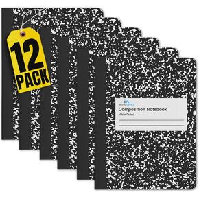 1InTheOffice Marble Composition Notebook, Wide Ruled Composition Notebook, 9.75" x 7.5", Black Marble Cover, 100 Sheets/Pack, 12 Pack