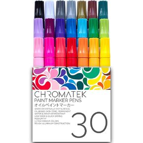 CHROMATEK Dual Tip Oil Paint Pens for Rock Painting, Stone, Ceramic, Glass, Wood - 21 Vibrant Solid Colors - Waterproof, Quick Drying, Never Fade - Online Video Tutorials and Ebook Included