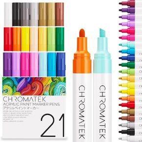 CHROMATEK Dual Tip Oil Paint Pens for Rock Painting, Stone, Ceramic, Glass, Wood - 21 Vibrant Solid Colors - Waterproof, Quick Drying, Never Fade - Online Video Tutorials and Ebook Included