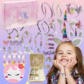Headband Making Kit for Girls,Charm Bracelet Making Kit, DIY Hair Accessories Set Toys, Friendship Bracelet Kit with Rings, Unicorn Crafts Gifts for Girls Age 5-12