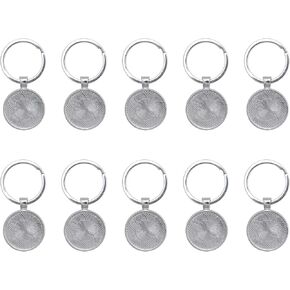 SOWAKA 10 Sets Keychain Tray with Cabochon Round 1 Inch Key Rings for DIY Photo Jewelry Making Supplies Cameo Bezel Kit (Flat)