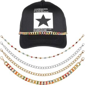 SMYHTGLIF 4 Pcs Trucker Hat Chains Detachable Hat Chain DIY Hat Chain for Trucker Mesh Baseball Hat Charms
