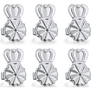 Earring Lifters Backs,6 PCS Earring Backs for Droopy Ears, Adjustable Hypoallergenic Secure Earring Lifters for Heavy Earrings(Silver)