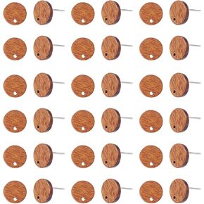 Pandahall 50pcs Walnut Wood Flat Round Earring Stud 10mm Natural Wooden Earring Stud with 316 Stainless Steel Findings for DIY Earrings Making, Hole: 1.6mm