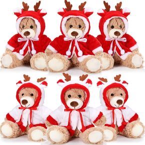 Aoriher 6 Pcs Christmas Bear Bulk Stuffed Animal Plush Operation Christmas Baby Shower Khaki Cloak Winter Bear Toys Soft Cute Xmas Bear Dolls Decorations