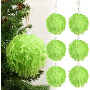 6 Pcs Christmas Ball Ornaments 3.15 Inch Lime Green Furry Fabric Ball Christmas Tree Hanging Decorations Xmas Foam Shatterproof Ornament Pendants for Holiday Party Decor