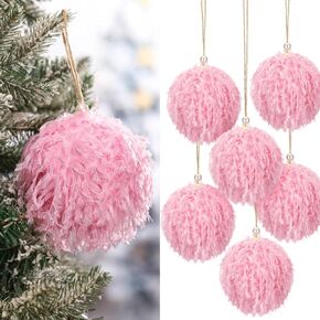 6 Pcs Christmas Ball Ornaments 3.15 Inch Lime Green Furry Fabric Ball Christmas Tree Hanging Decorations Xmas Foam Shatterproof Ornament Pendants for Holiday Party Decor