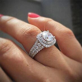 AZQ 925 Sterling Silver Shiny Full Diamond Ring 18K Gold Cocktail Rings Round Cut 3ct Cubic Zirconia Promise Rings CZ Multi Row Diamond Ring Eternity Engagement Wedding Band Ring for Women Z.45