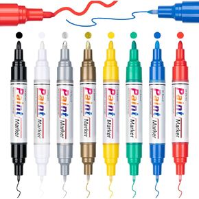 Oil Based Paint Markers, 8 Colors Dual Tip Permanent Paint Pens Paint Markers(0.7mm & 3mm), Waterproof Paint Pen for Rock Painting, Metal Wood Glass Stone Canvas Mugs Fabric Plastic