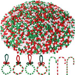 Barydat 3600 Pcs Christmas Plastic Bead Assorted Colored Christmas Pony Bead Red White Green Pony Beads Christmas Beads for Craft Home Decor Hair Braiding Jewelry Necklace Bracelet Making Craft Bead